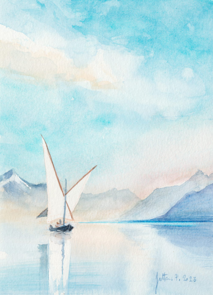 Haut lac Léman avec barque par petit temps